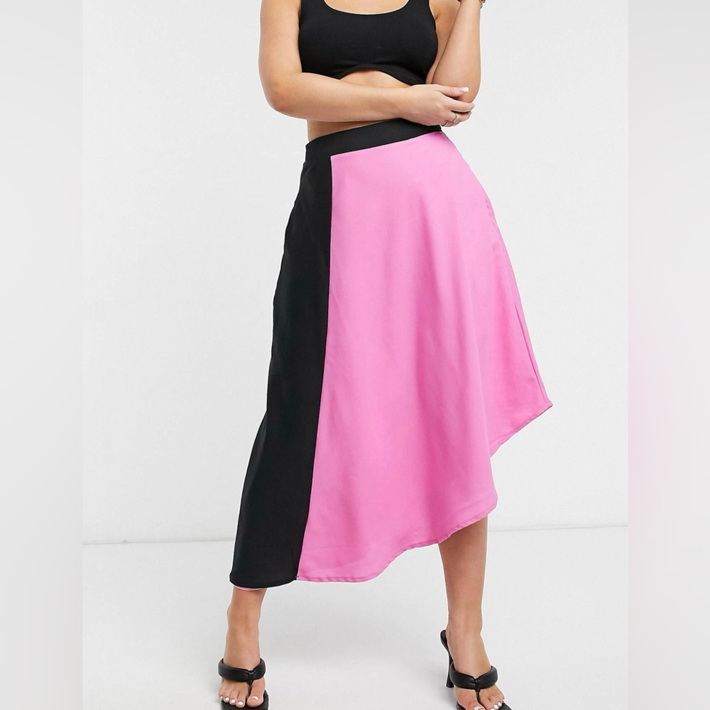Asymmetrical two tone midi skirt